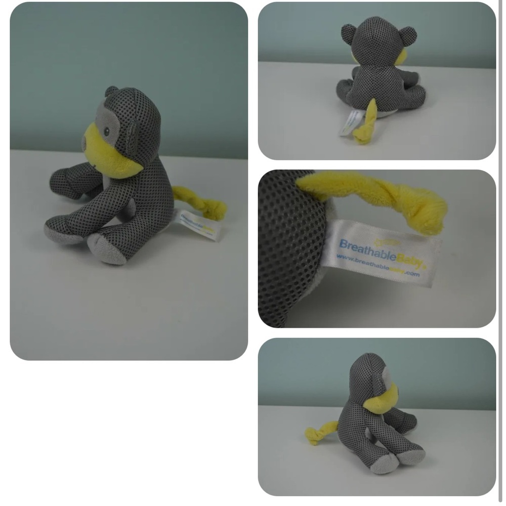 Breathable Baby Monkey Plush Stuffed Animal Toy Gray Yellow Rattle Crinkle Ears - Picture 3 of 3